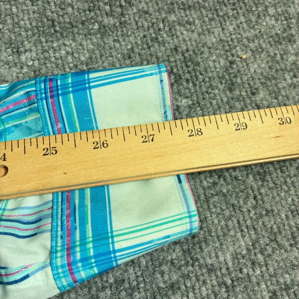 Tommy‎ Bahama Plaid Button Down Mens XXL Turquoise Pima Cotton Excellent Marlin